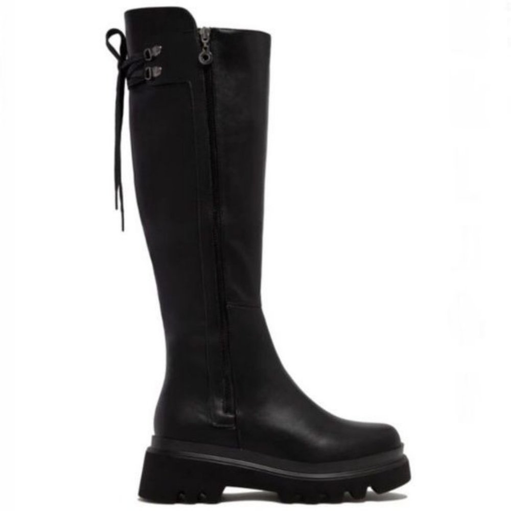 !! NEW !! Black Knee High Side Zip Combat Boots - Picture 6 of 7
